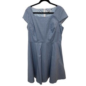 Bbonlinedress Plus Size Fit & Flare Lt Blue Polka Dot Cap Sleeve Swing Dress 3X